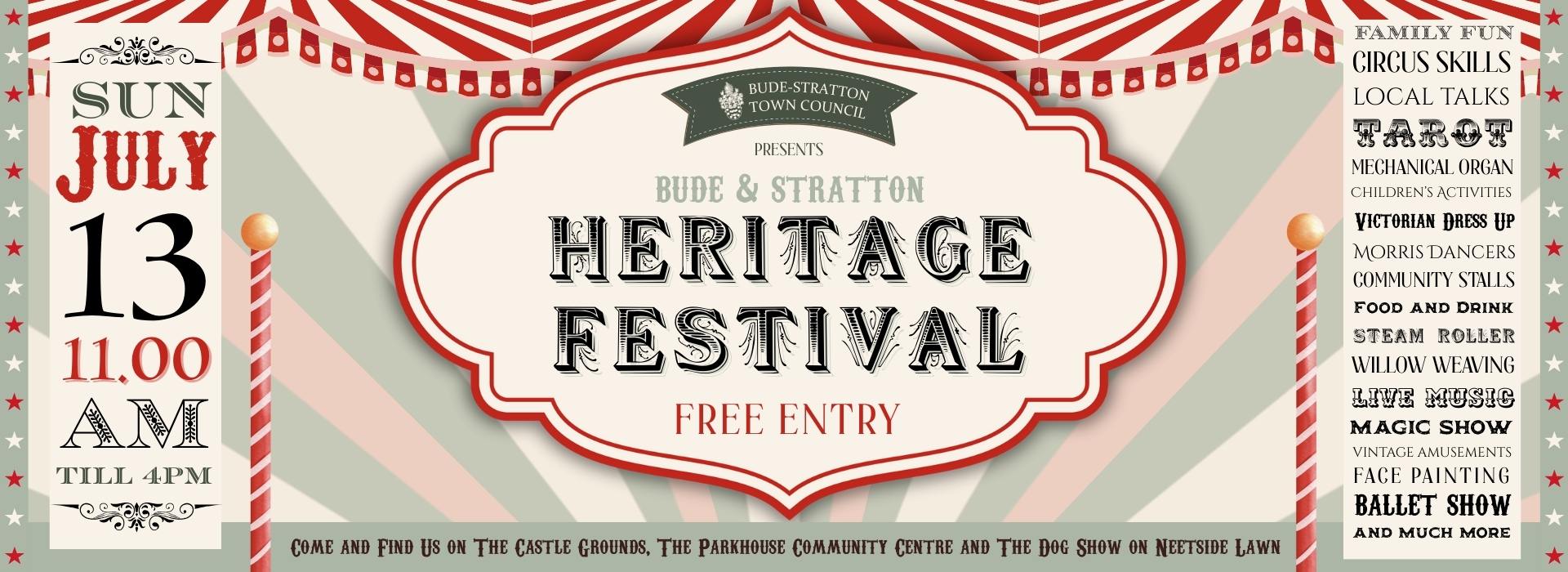 Bude stratton heritage festival on sunday 13 july 2025 from 11am until 4pm includes family activities, talks and free entertainment at the castle heritage centre, bude ex23 8ld